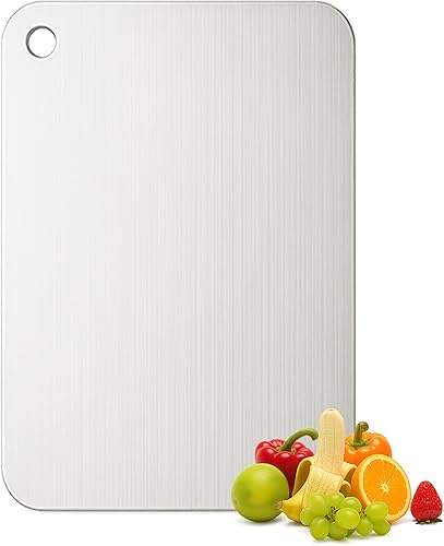 Miniatura 8 de Juego de 3 tablas de cortar de titanio, 100% titanio puro para cocina, higiene y durabilidad, tabla de cortar de doble cara, 3 tablas de cortar no