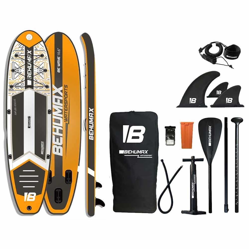 BEHUMAX, Tabla de Paddle Surf Be Wave Caribbean 10.6, hasta 160kg, 320x81x15cm, Remo, hinchador, Mochila Impermeable, 3 Aletas, Kit de reparación