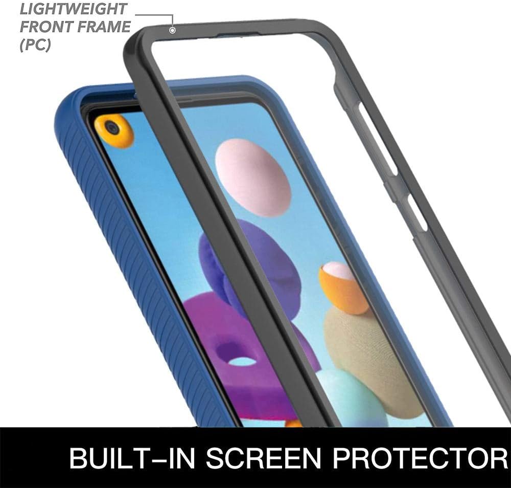 ONOLA Case for A21 Phone Case,Three Defense Built-in Screen Protector Crystal Clear Full Body Fit Cover for Samsung Galaxy A21 Phone(Clear/Blue)