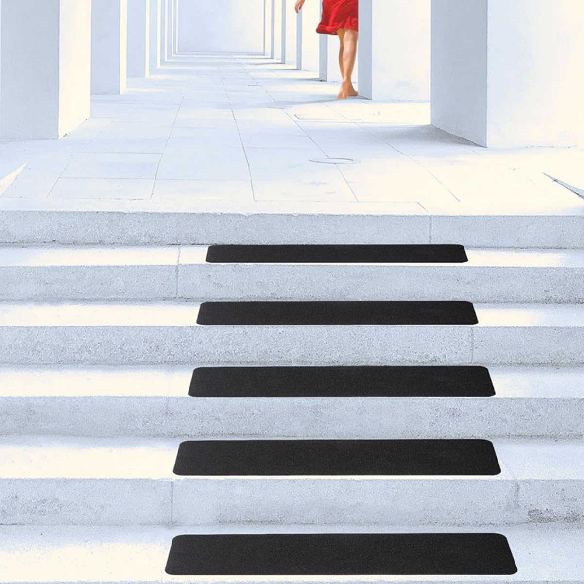 8 Stück Selbstklebende Antirutschstreifen für Treppenstufen Außen und Innen aus Schwarzem Pvc mit Rutschfestem Design und Einfacher Montage für Sichere Treppenläufer