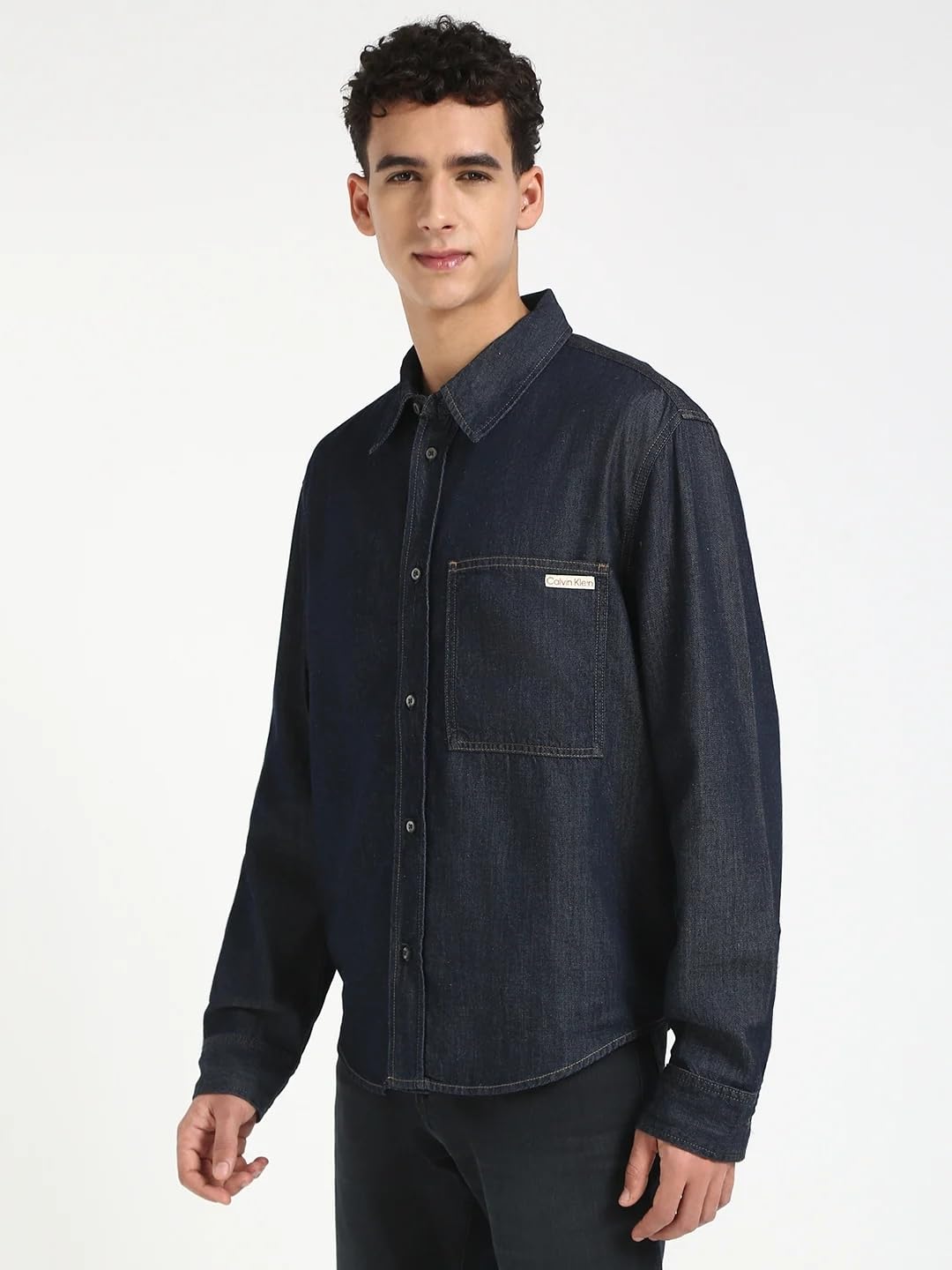 Calvin Klein Uomo Camicia in Jeans Regular Denim Shirt Taschino sul Petto