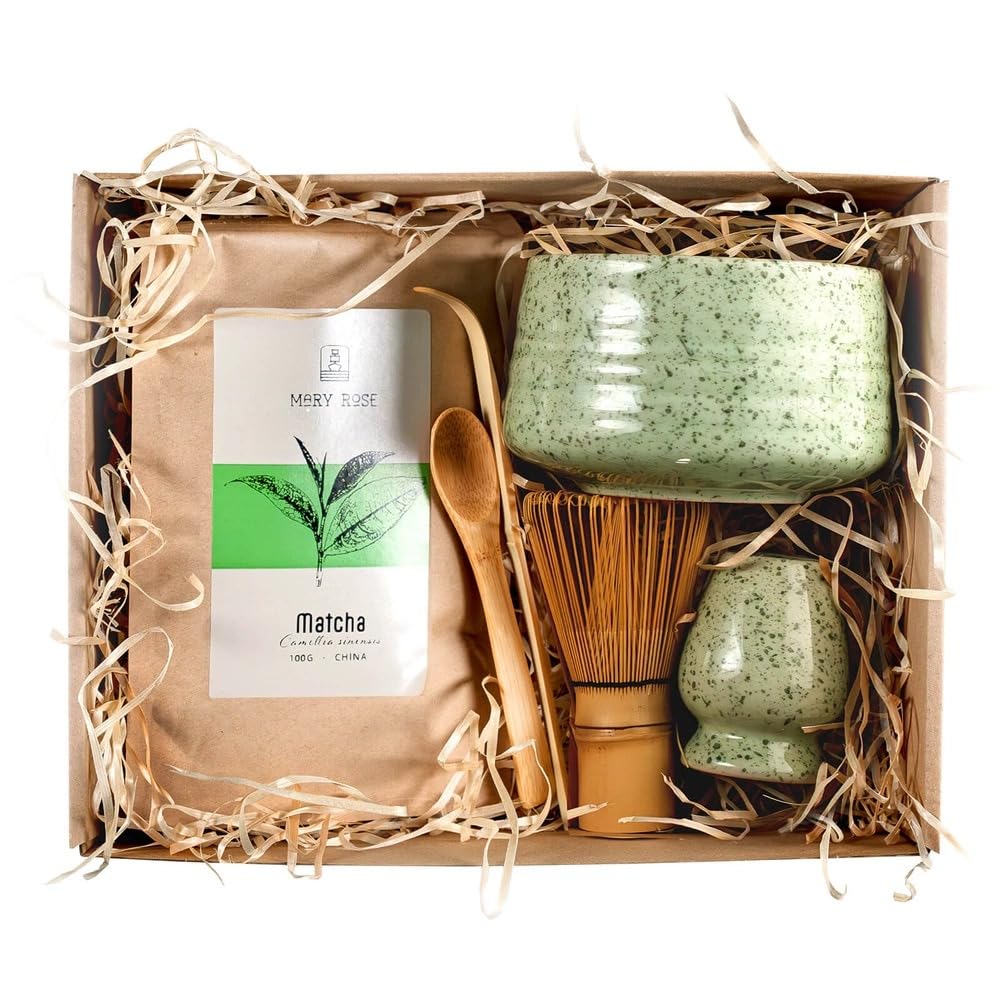 Mary Rose Matcha Set con Accessori | Mary Rose Matcha Tè Verde 100g | Matchawan | Kusenaoshi | Accessori in Bambù Chasen Chashaku