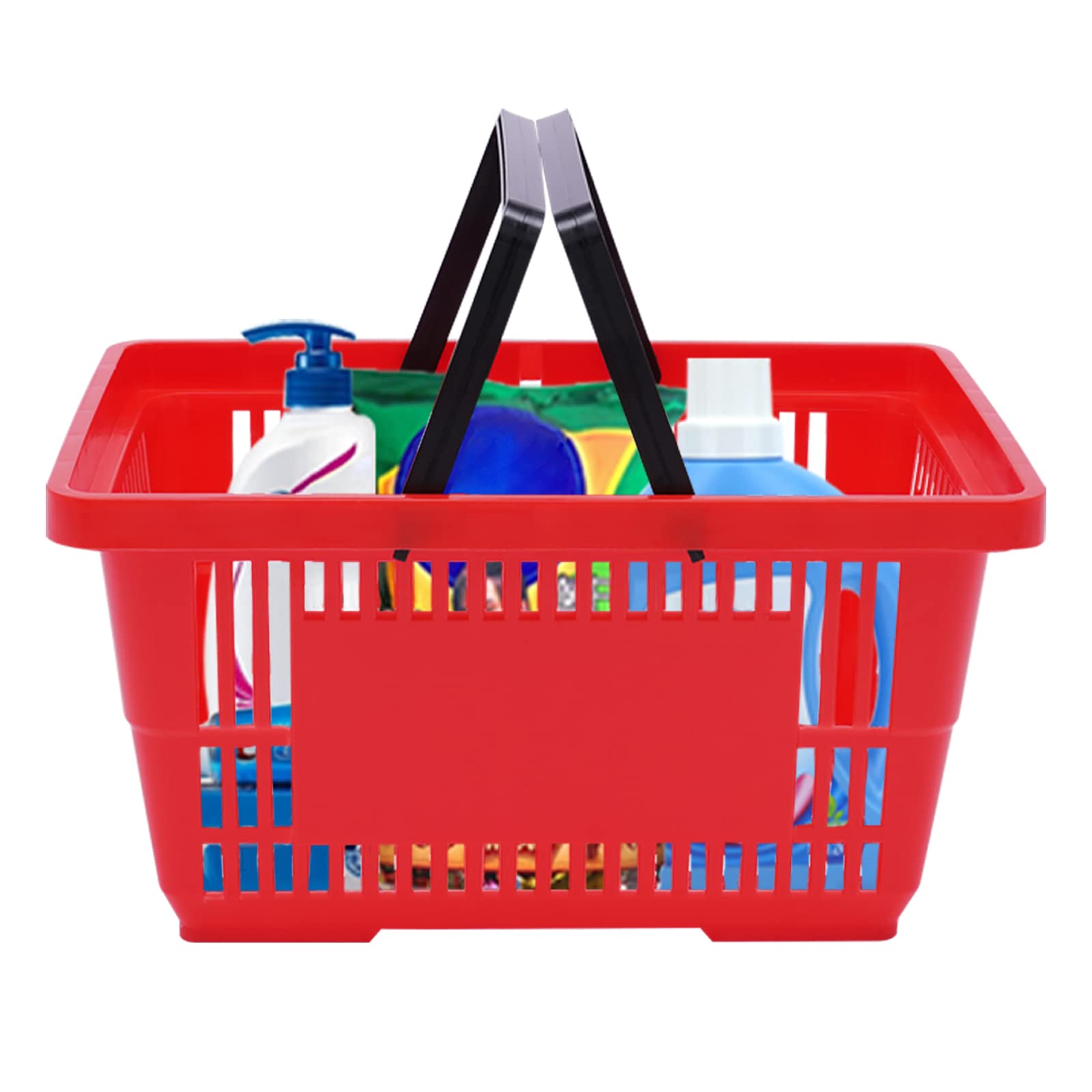 Stapelbarer Kunststoff Einkaufskorb 12er-Pack 18L Rot | Tragekorb stabil, Shopping Basket mit Griffen, Belastbar 10kg, für Supermarkt Einzelhandel