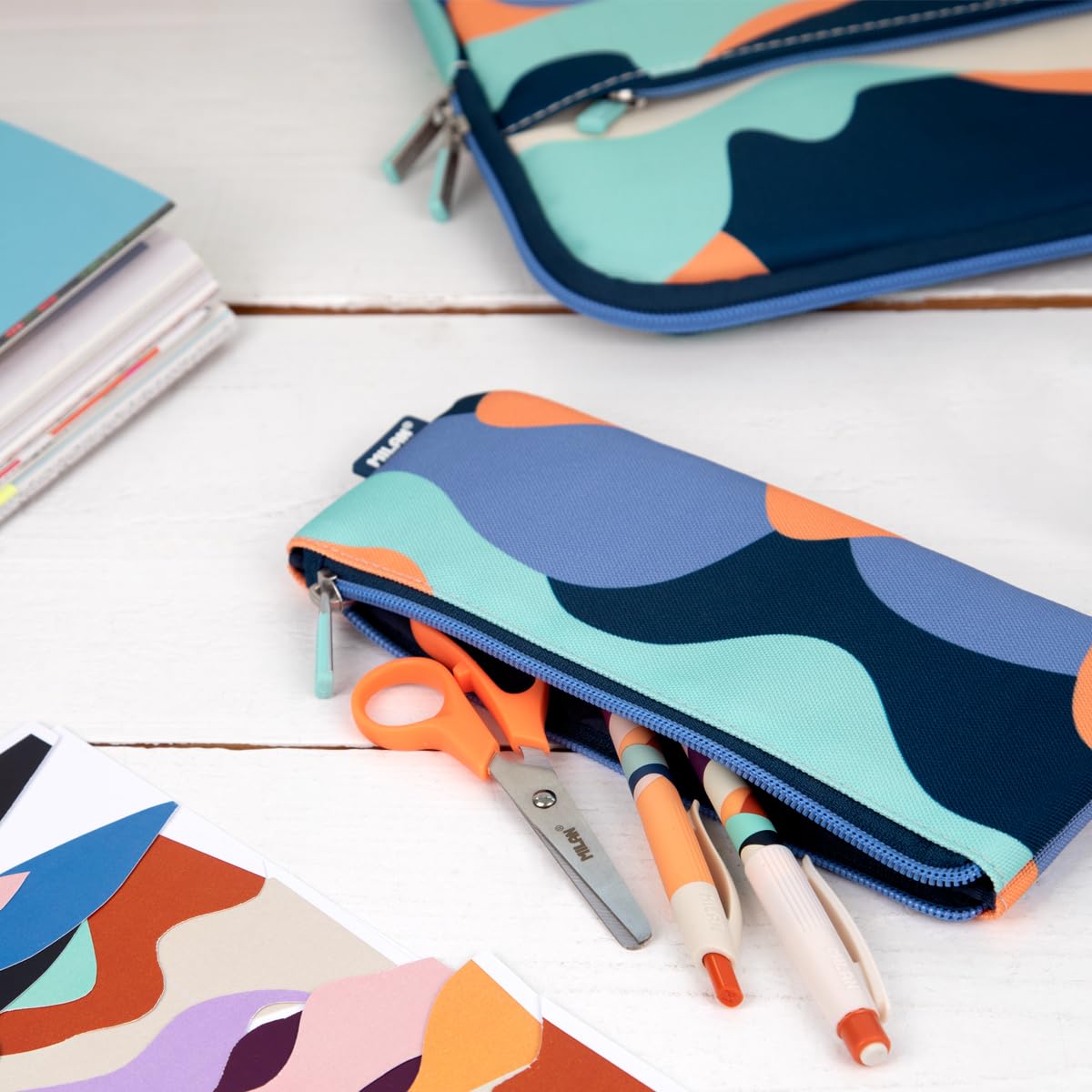 MILAN® The Fun Series Small Flat Pencil Case, Blue, Multicoloured - Image 2