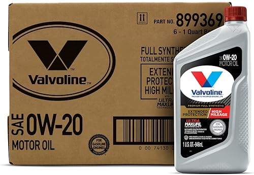 Valvoline - Aceite de motor de protección extendida de alto millaje con tecnología Ultra MaxLife 0W-20, sintético completo, 1 cuarto de galón, caja