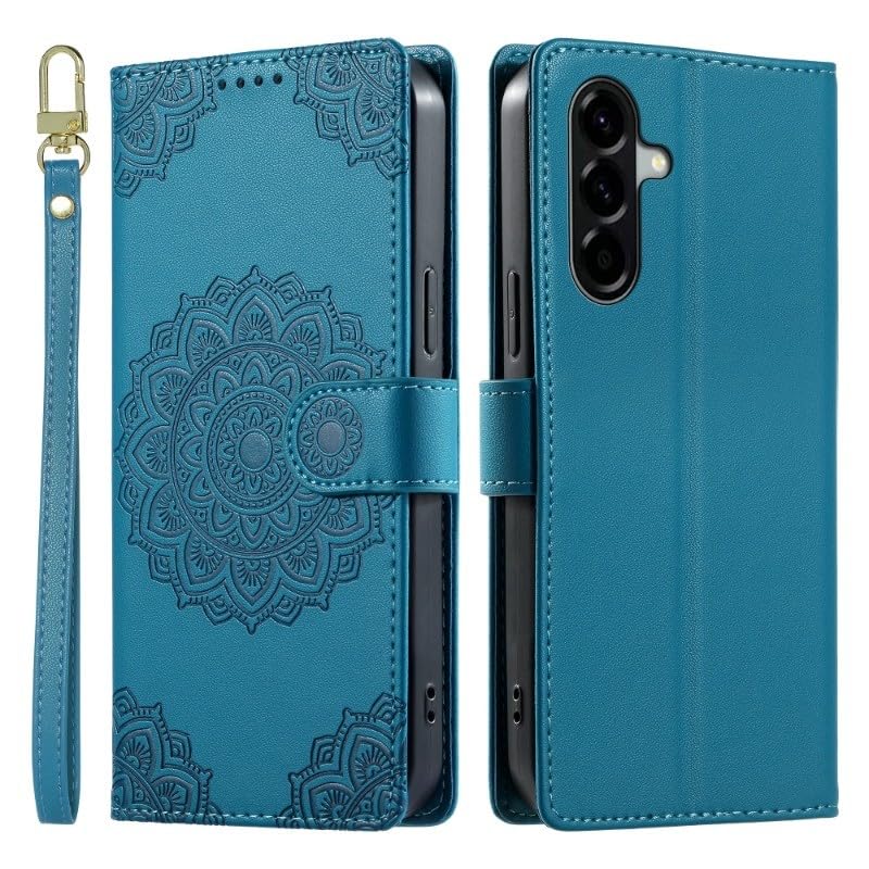 Étui pour Samsung S24 bleu en cuir avec porte-carte et support à rabat