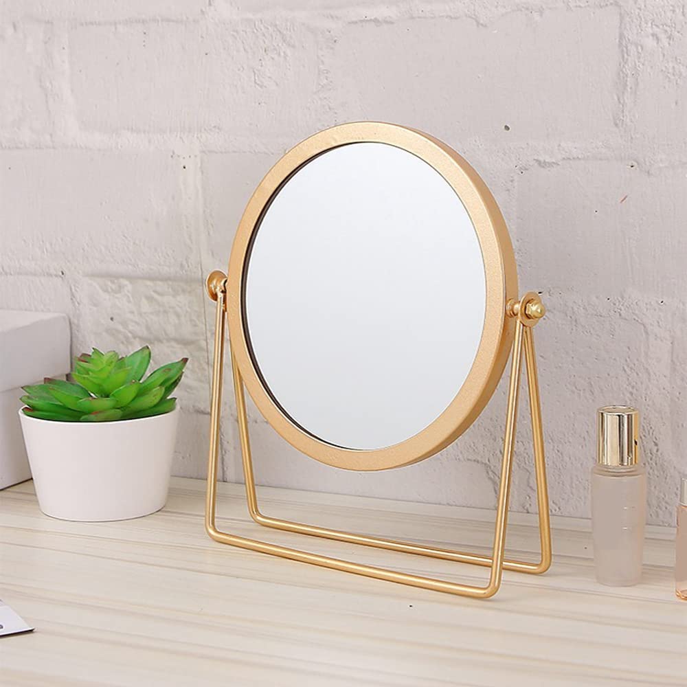 Kutis Tabletop Makeup Mirror Magnification Single-Sided Vanity Mirror, Modern Fashion Metal Cosmetic Mirror, Round Beauty Mirror Hand Mirror Suitable for Tabletop Makeup.