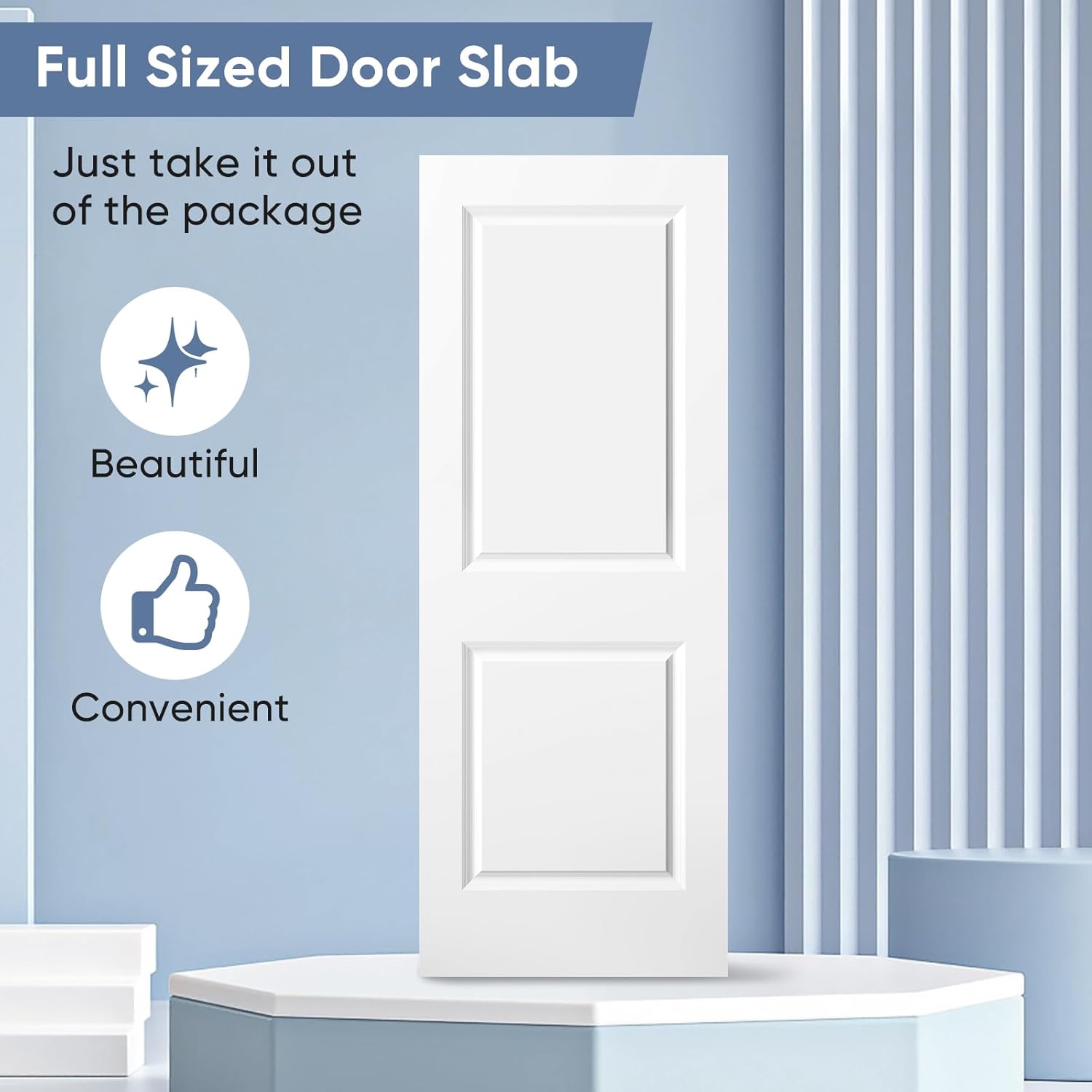 BARNSMITH 30x80 in Raised 2-Panel Square Top Smooth White Primed Molded Door Slab, Paintable Hollow Core Interior Door Panel, for Swing, Pocket, Sliding Door, Durable and Lightweight