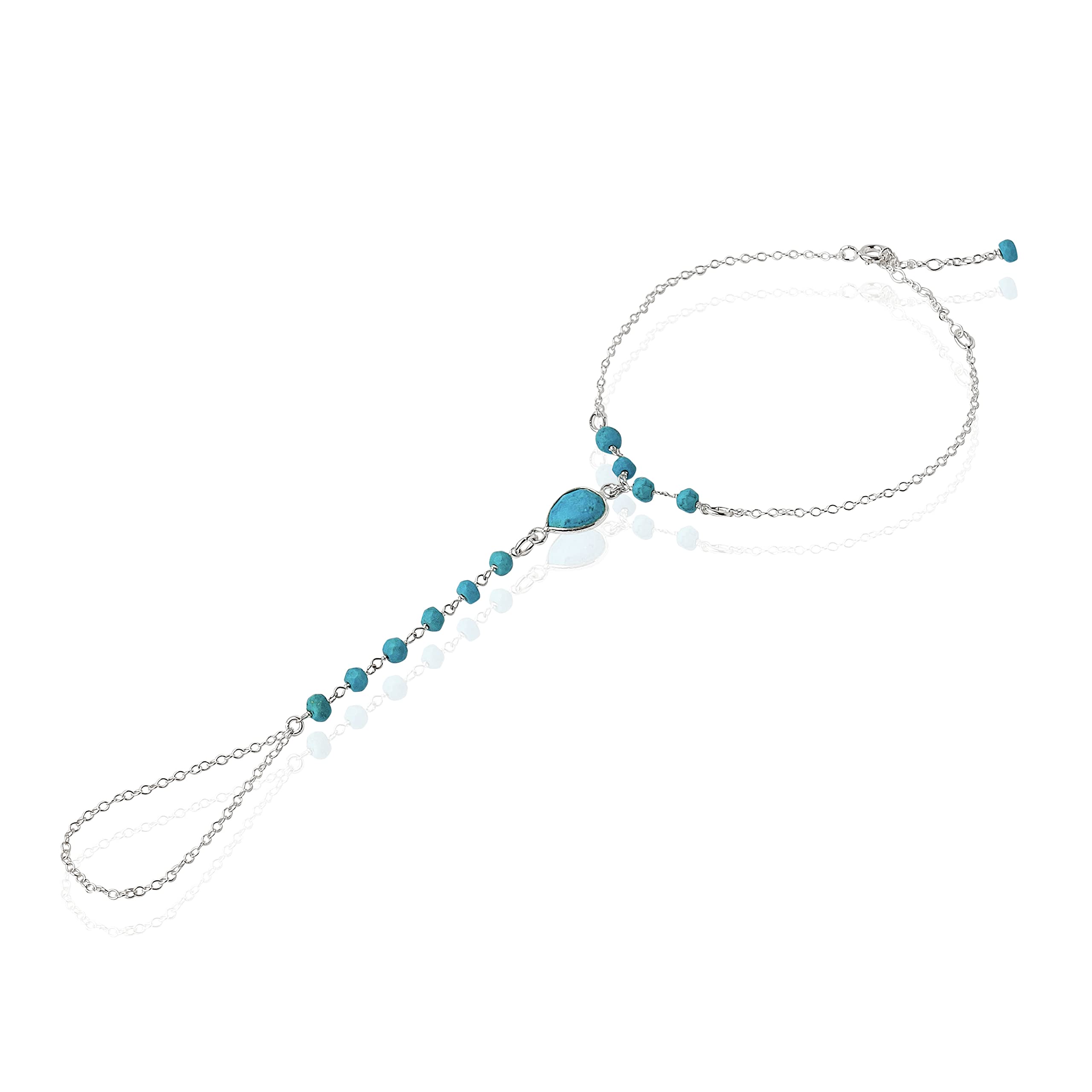 Bijoux de main - Pierre Turquoise - bracelet argent 925 - Chaîne argent - Bracelet de main - Bague argent - Chaine rosaire Turquoise - Boho