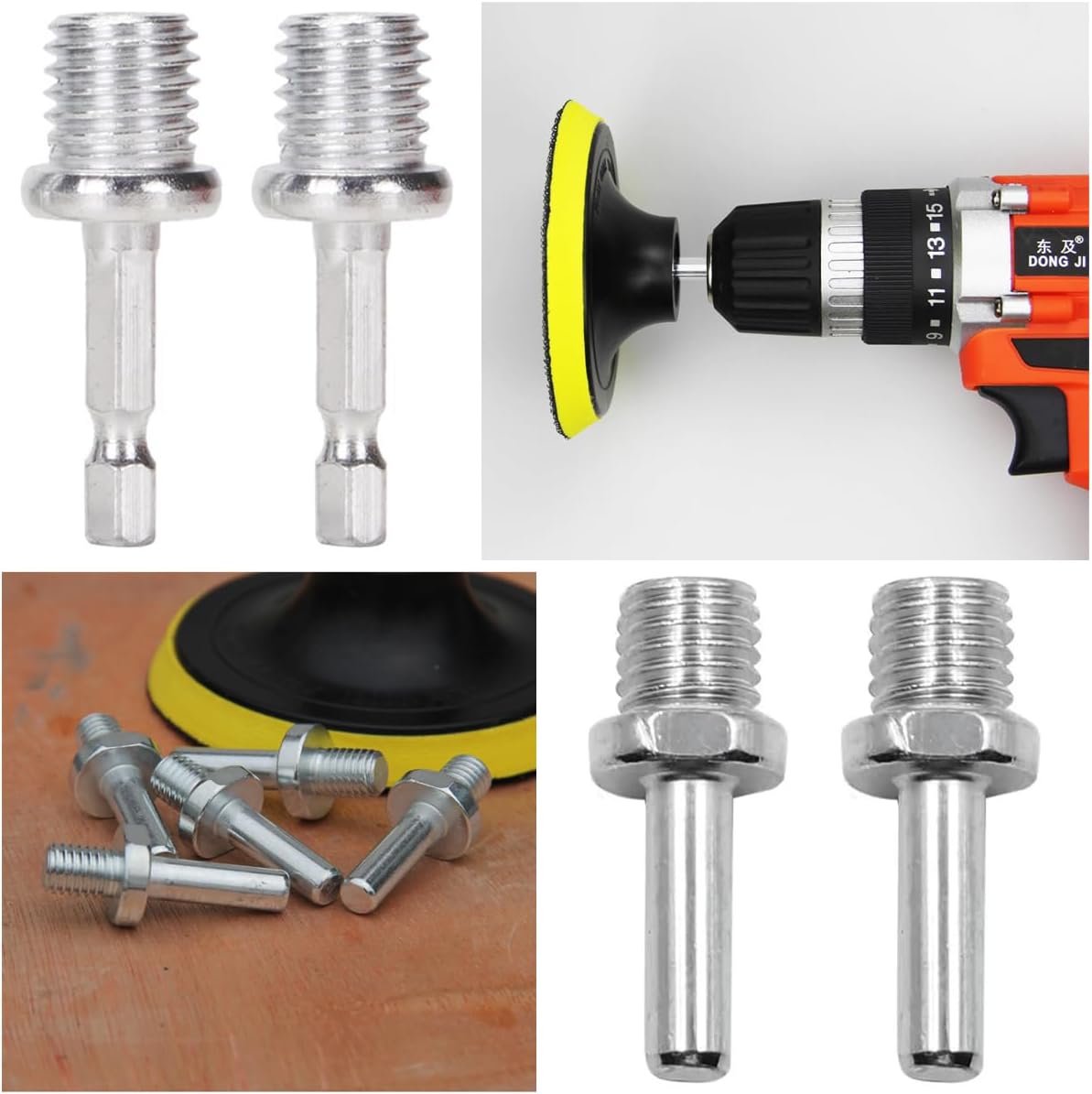 6 Pack Buffing Polishing Pads M14 Drill Adapter Screw Bolt Connector for Diamond Polishing Pad Wool Polishing Buffing Pad Attachement Wheel Kit Car Buffer Polisher Angle Grinder Power Tool