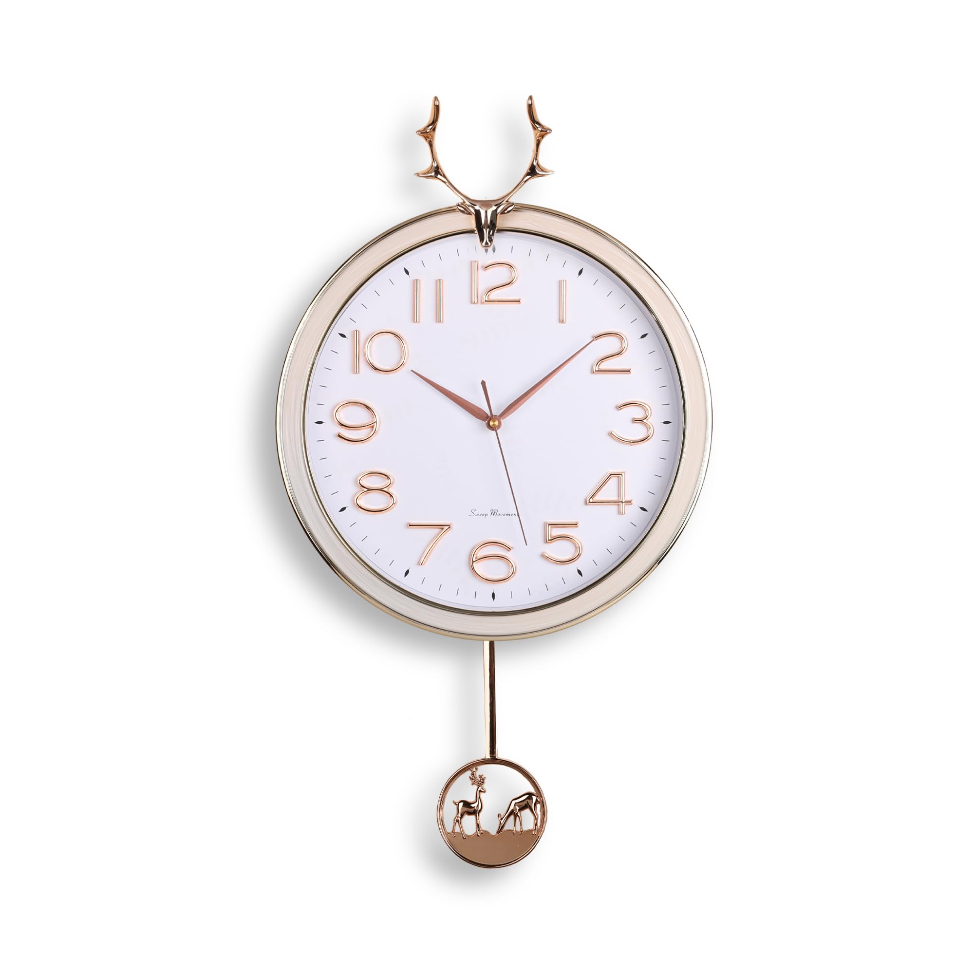 Amazon Brand – Umi Silent Stylish Latest Decorative Home Decor Designer Reindeer Pendulum Wall Clock lolak Big wall clock for Living Room Bedroom Home Wall Decoration Gift (WHITE)