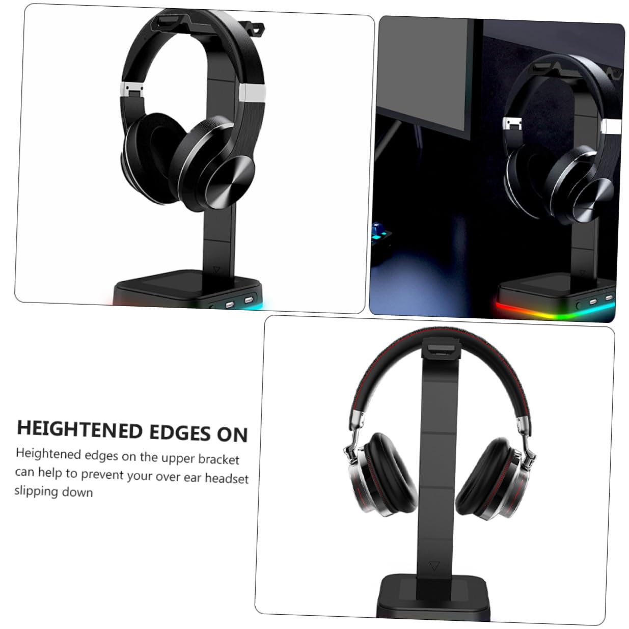2 Piezas Soporte para Auriculares Gaming con Iluminación RGB y Base de Carga USB Tipo- Estable y Antideslizante con Doble Puerto USB para Datos Escritorio Compatible con Pc y