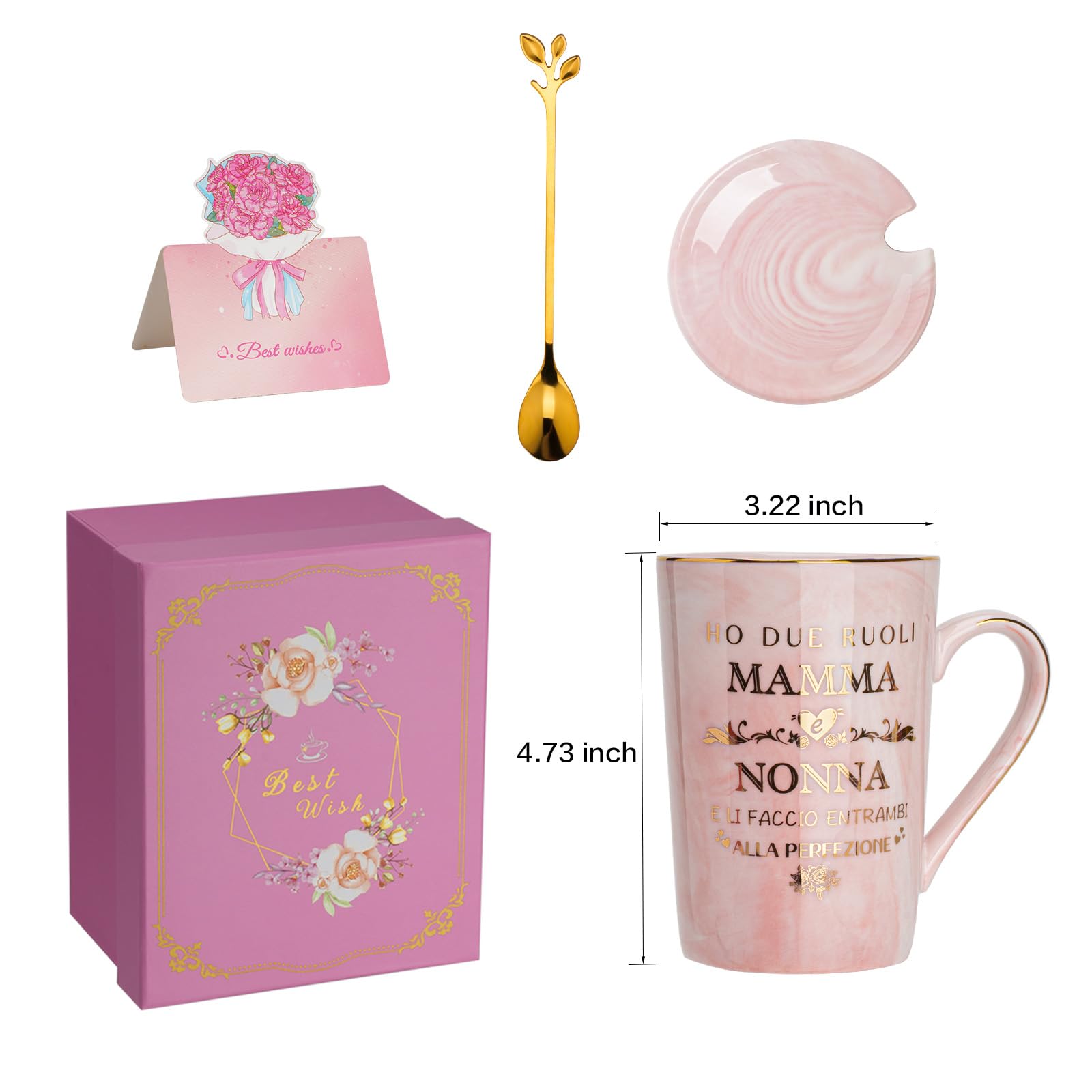 Tazza In Ceramica Marmorizzata Per Nonna - Regalo Compleanno O Festa Della Mamma Con Coperchio E Cucchiaio - Foto 11