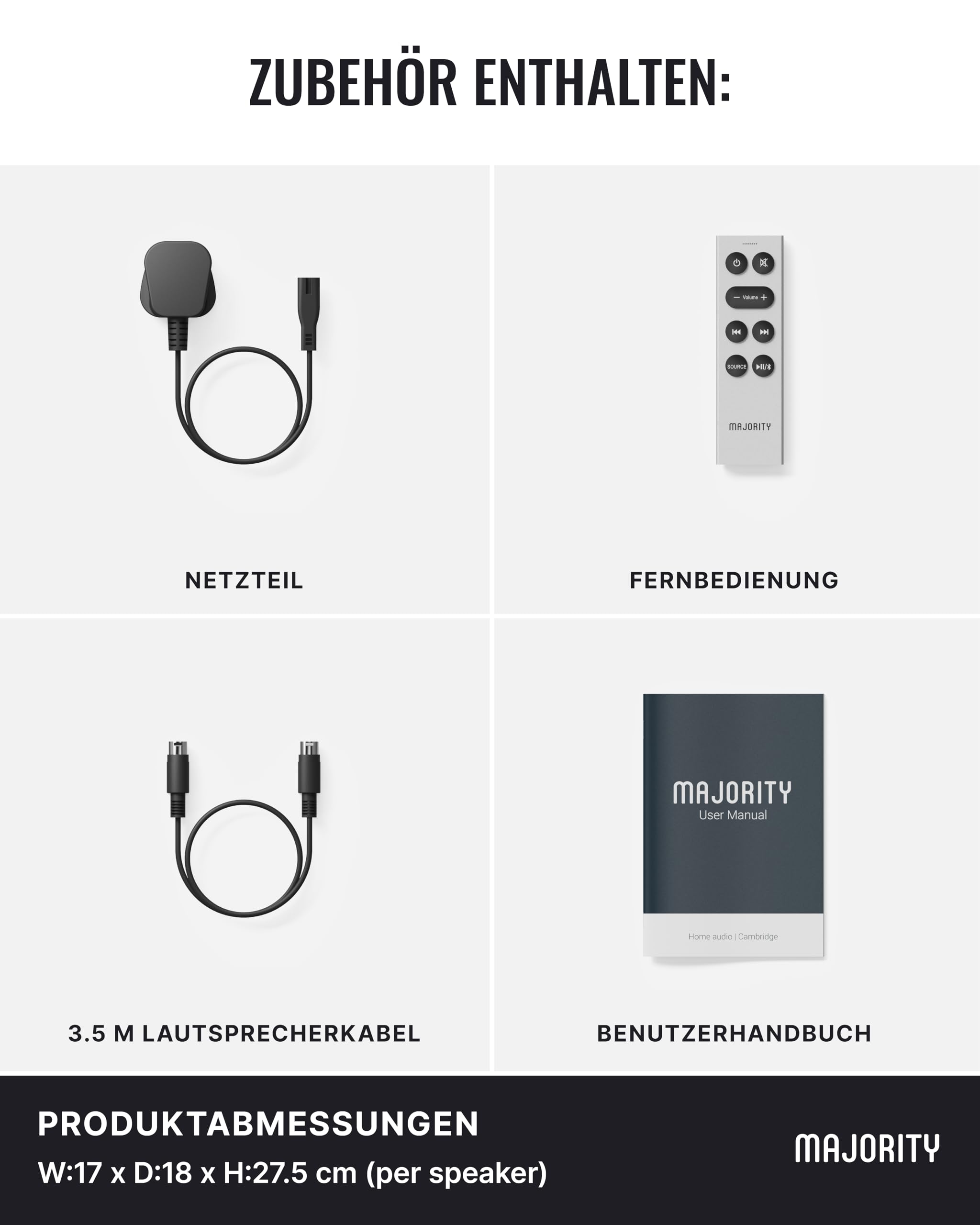 MAJORITY D100X Lautsprecher Boxen Bluetooth 5.3 | 100W Dreifach-Carbonfaser-Treiber PC Lautsprecher | Aktivlautsprecher HDMI ARC | Regallautsprecher mit RCA, Optich, Phono & AUX (Schwarz)