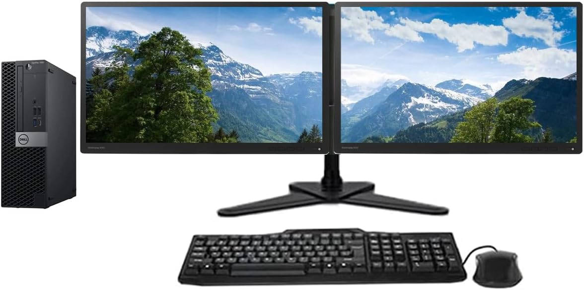Dell Dual Monitor Trading Setup Optiplex 7060 SFF PC – Intel Core i7 8th Gen – 32GB DDR4 RAM 512GB SSD With 2 x 23 Matching HD 1080p Monitors, Leg Base Stand, Wired Keyboard & Mouse Set (Renewed)