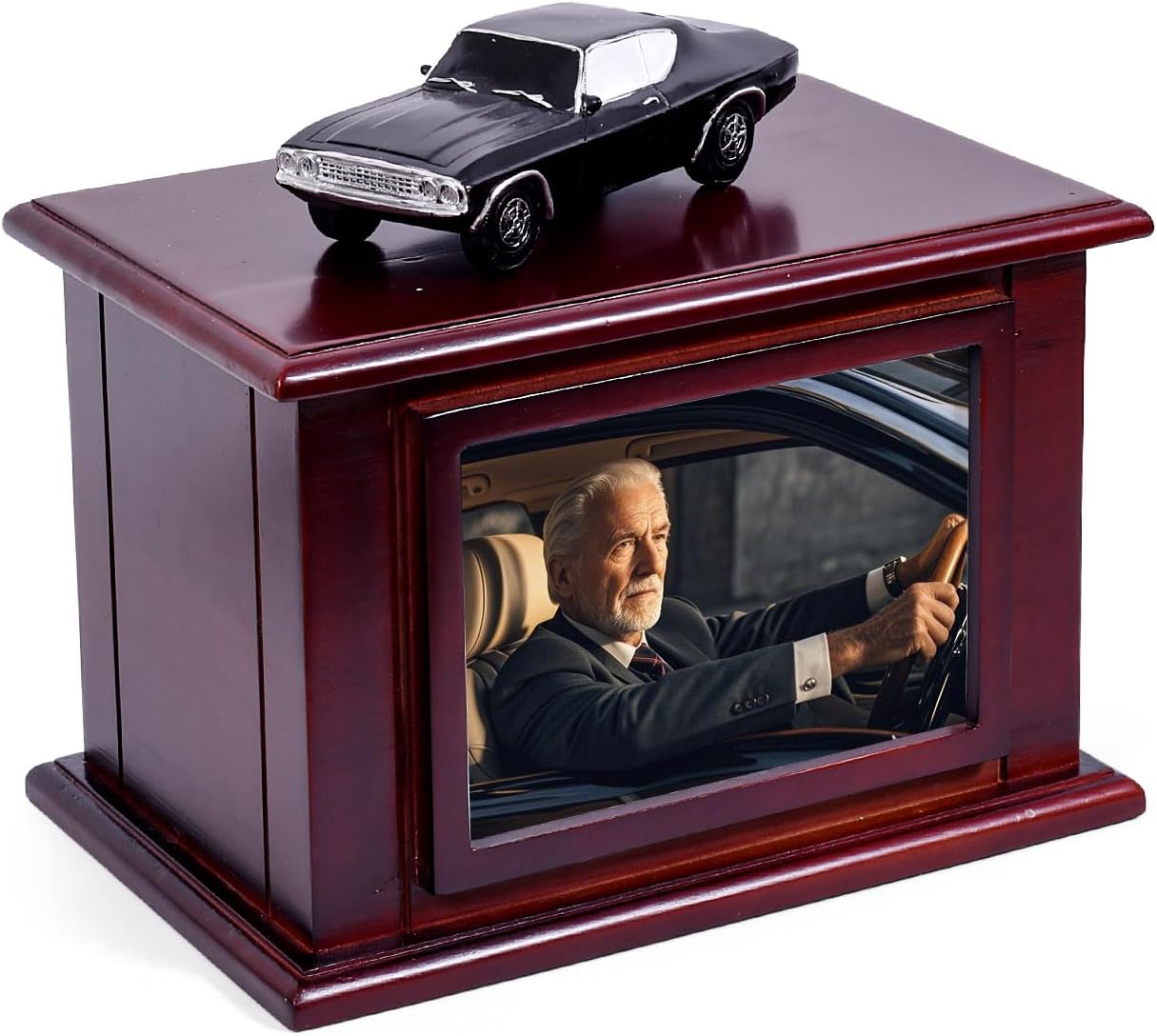 Muscle Car Urn for Ashes Adult Male Female, Wooden Cremation Urn Human Ashes Man Women Up to 290 Lbs?Memorial Urns Large Box Holds 7 x 6 Inch Photo