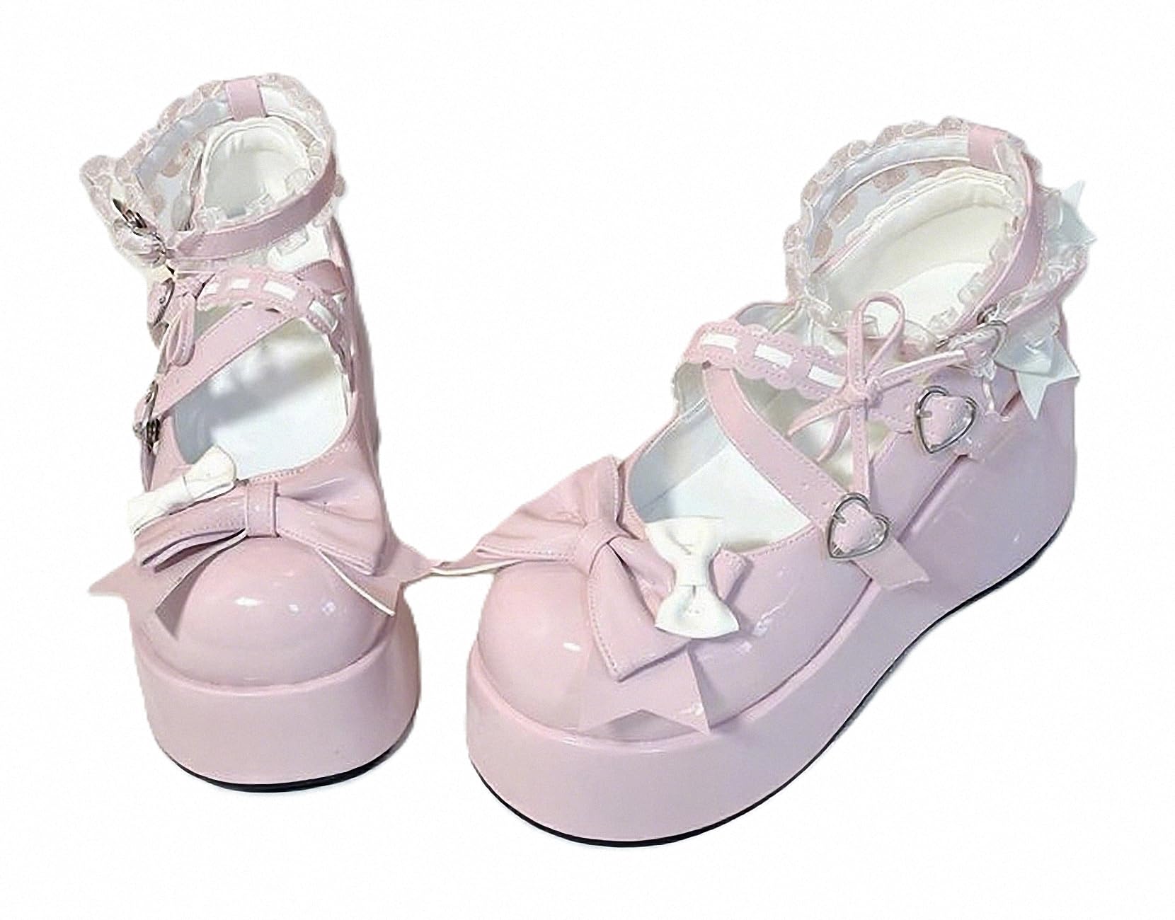 Zapatos De Cuero Estilo Lolita Mary Jane para Mujer Estilo Gótico Punta Redonda Tacón De Plataforma Grueso Lazo De Encaje Estilo Punk Rock Estilo Kawaii con Vestido De Princesa Burbuja JK