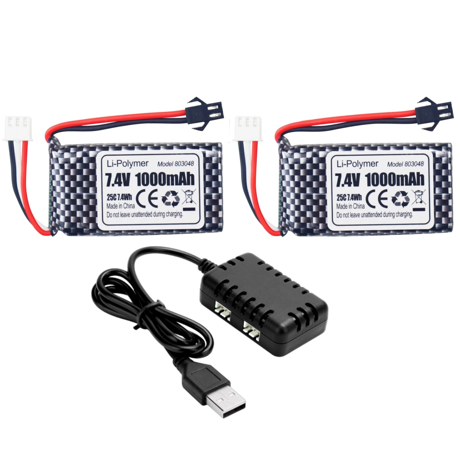 2PCS 7.4V 1000mah 2S SM-2P Plug Lipo batteria con 2-in-1 caricabatterie per 1601AMP 1601AMP2 1601AMP3 RC Veicolo anfibio RC Veicolo RC Barca RC Drone Batteria