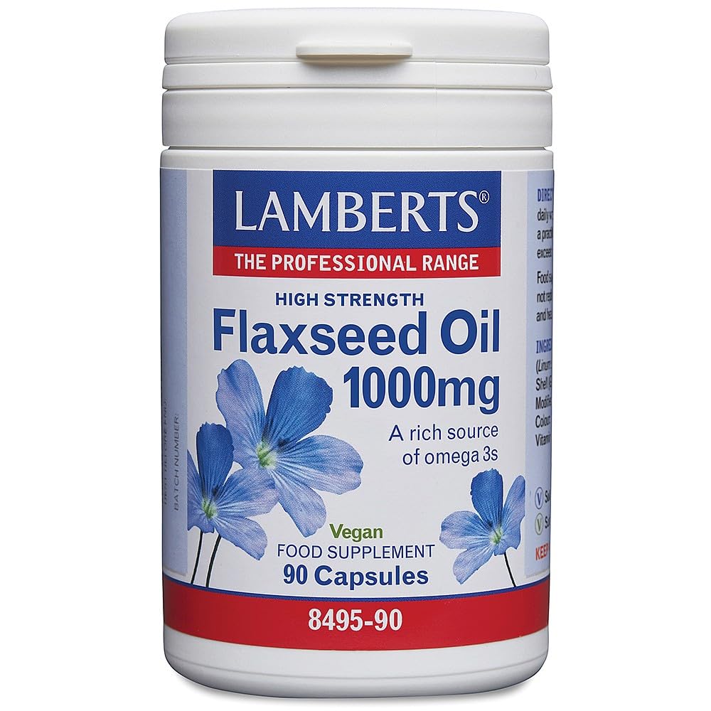 Lamberts Flax Seed Oil 1000mg – Cold-Pressed Source of Omega 3, 6 & 9 – 90 Capsules – Plant-Based Essential Fatty Acids