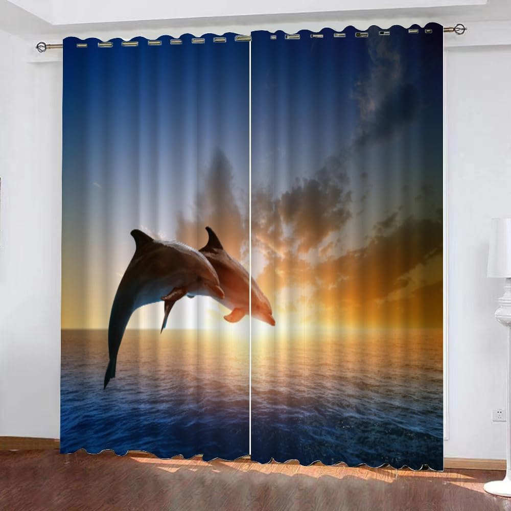 LUDSOL 3D Printed Jumping Dolphin Curtains, Cold Protection, Thermal