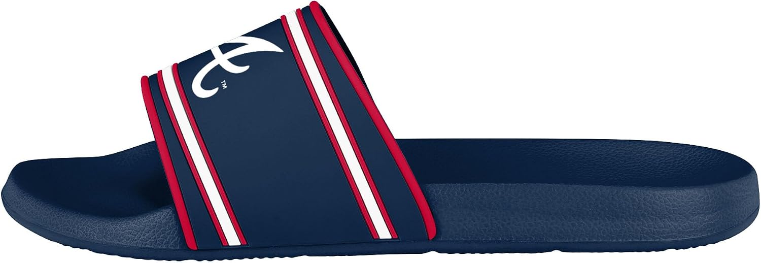 FOCO MLB Men's Officially Licensed Sports Slippers Primary Logo Team Color Stripe Molded Baseball Slides