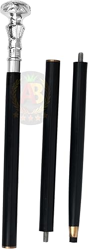 Miniatura 4 de Bastón de latón de madera y metal para hombre caña negra de madera con latón plateado mango de diseño de 2 neumáticos cabeza real