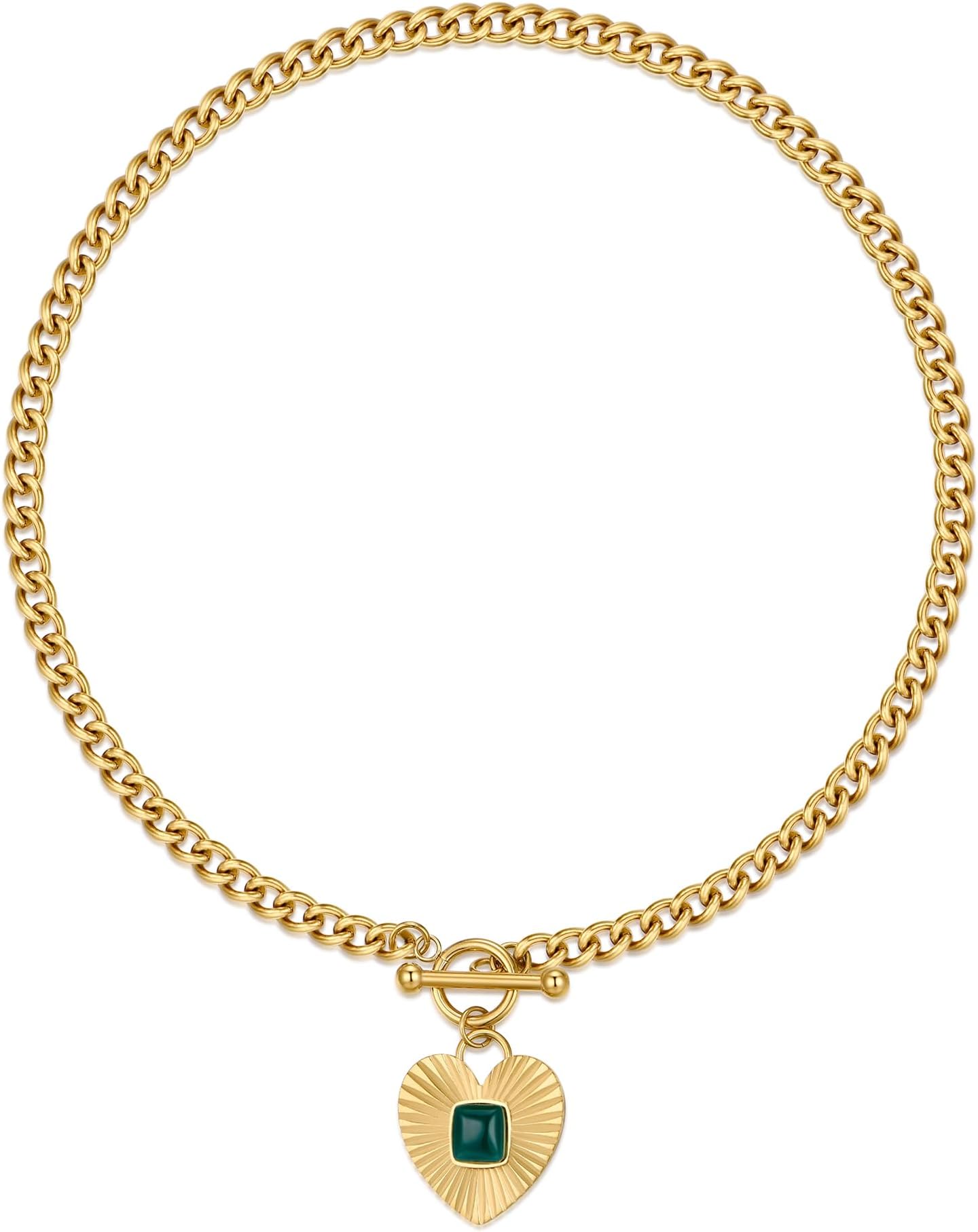 NUZON Sunburst Heart / 2-Tone Interlocking/CZ Evil Eye/Single Pearl/Love Heart Pendant Necklace for Women 14K Gold Chain Necklace Chunky Statement Jewelry