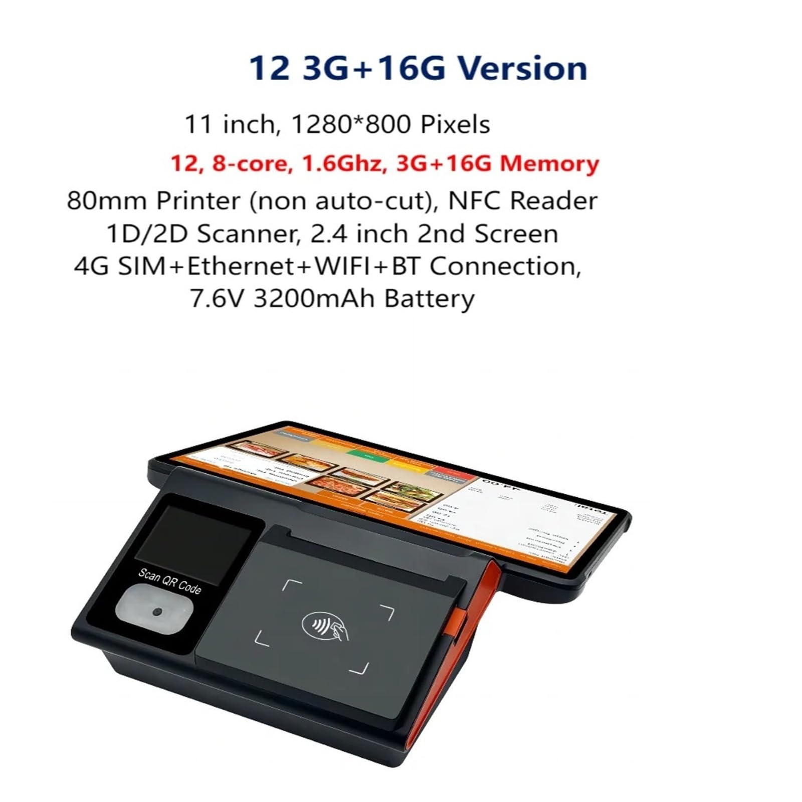 Registratori di cassa, 13 POS da 11 pollici con stampante 80 mm Connessione WIFI desktop 4G