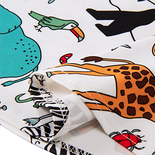 Raisevern Girls Summer Sleeveless Dress Lion Giraffe Elephant Pattern 3D Printed White Dresses Casual Swing Birthday Party Sundress Kids Twirly Skirt Animal World 6-7 Years #TOP4