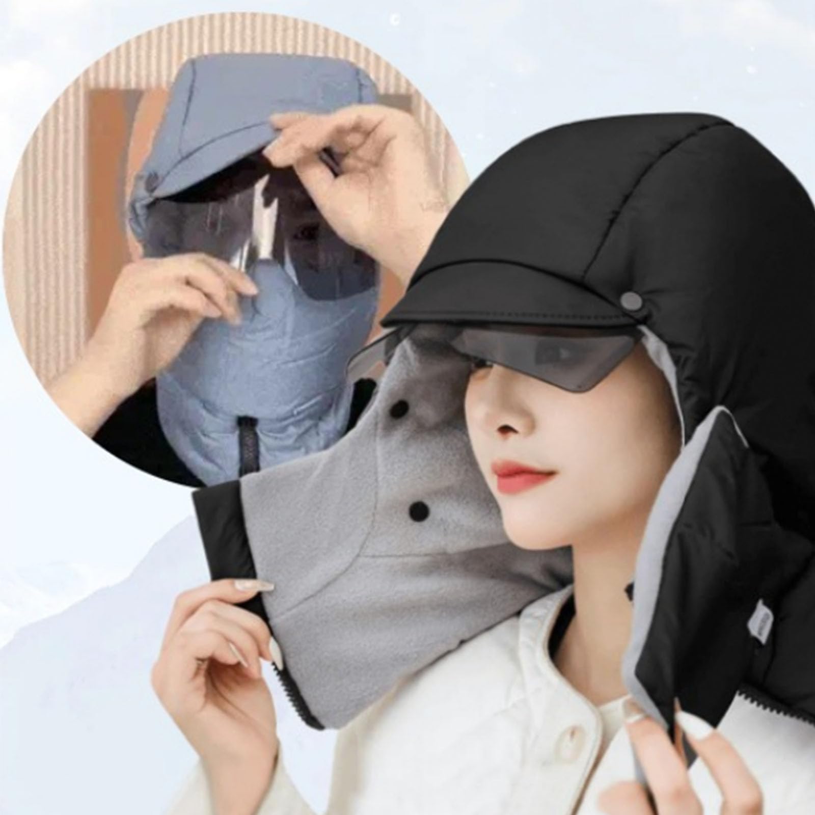 champracer Winter Windproof Full Cover Balaclava with Glasses 4-in-1 Ski Hat, 4 in 1 Waterproof Ski Cap with Removeable Mask, Winter Balaclava with Glasses for Riding, Windproof Ski Masks