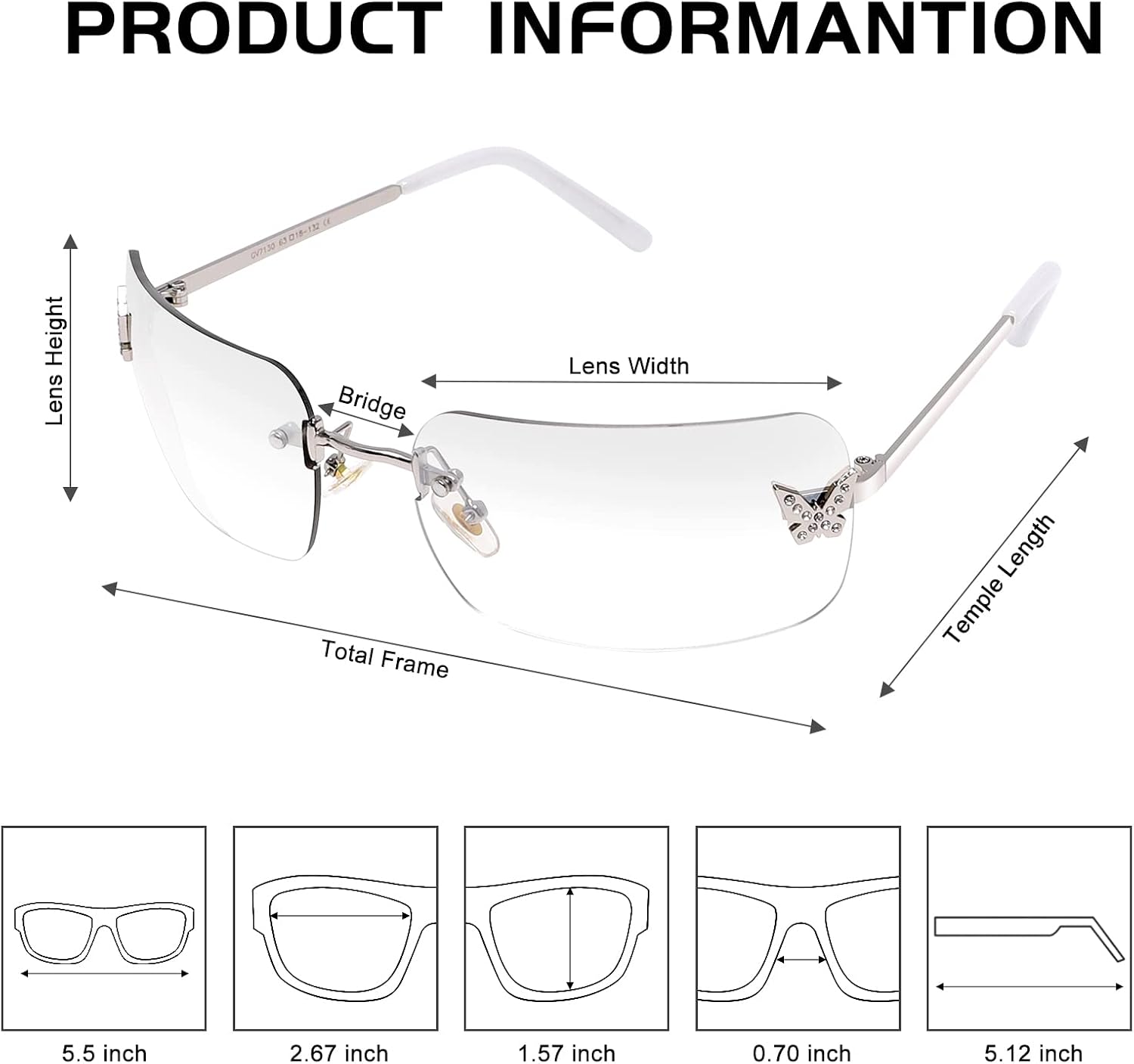 Miniatura 3 de Gafas de sol rectangulares Y2k para mujer, gafas de sol modernas sin montura retro cuadradas vintage