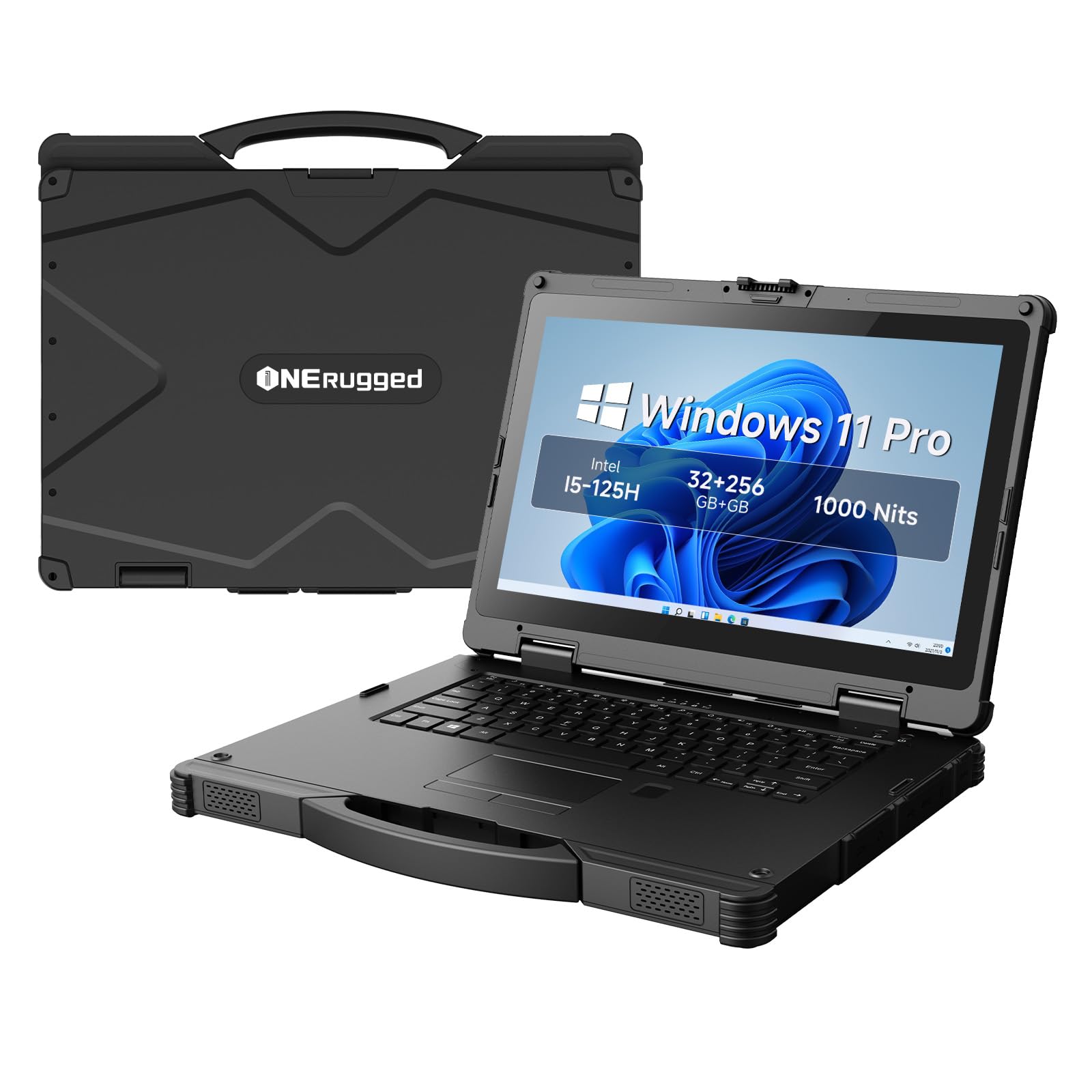 ONRugged - Computer portatile robusto da 14" N14T con Intel i5-1135G7, Win 11 Pro, 16 GB RAM 256 GB SSD, doppio slot SSD, display esterno 1000 nits, doppia batteria da 6300 + 1750 mAh, WiFi 6, IP65