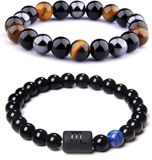 CSIYANJRY99 Zodiac Bracelets for Men Women Zodiac Sign 12 Constellation Horoscope Bracelet 8mm Natural Obsidian Hematite Onyx Tiger Eye Beads Stretch Bracelet