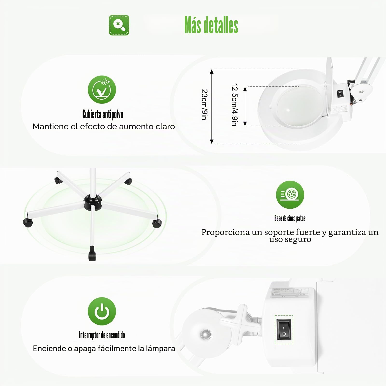 8 lámparas LED con lupa con luz, 24 W, lámpara de mesa con lupa, lámpara de pie para estudio de belleza, aumento 8X, ahorro de energía, con ruedas y brazo ajustable.