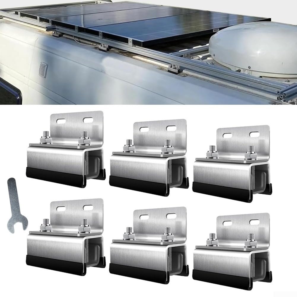 Kit de support en acier inoxydable pour barres de toit de fourgonnette, avec clé d’installation pour Promaster Boxer pour Ducato pour Jumper, panneau solaire de camping-car (6 pièces)