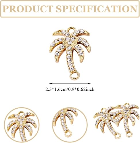 Miniatura 2 de 30 dijes de aleación dorada con eslabones de palmera tropical hawaiana con diamantes de imitación, colgantes para collares, pulseras, joyería,