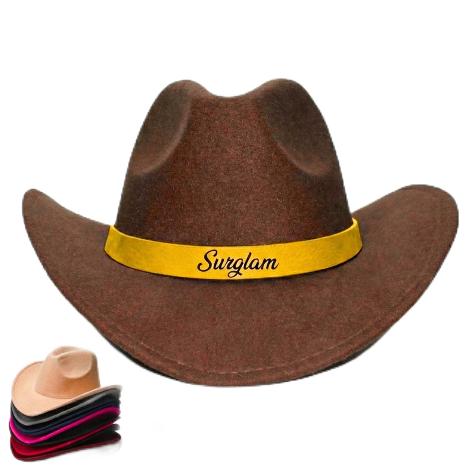 Surglam Personalised Cowboy Hat for Toddler, Custom Name Brown Cow Boy Hat Women Men, 3 Sizes & Multi Colors, Shapeable Wide Brim, Rodeo Cowgirl Accessory, Gift for Birthday Party, Cosplay & Outdoor