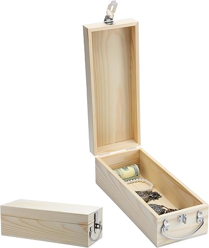 Caja de almacenamiento de madera con cerradura de 12 x 4.75 x 4 pulgadas, caja de madera sin terminar para manualidades, contenedor de recuerdo de