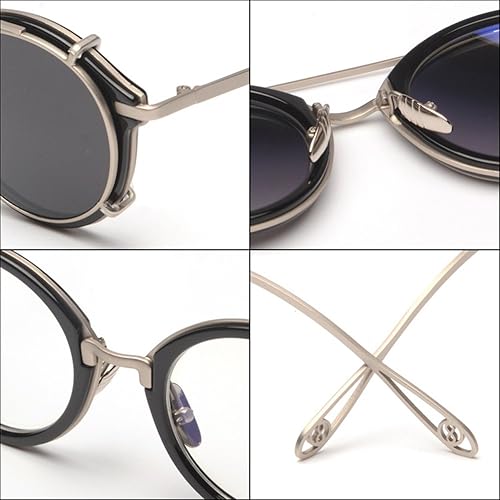 Miniatura 6 de Dollger Double Lens Flip up Clip On Sunglasses Steampunk Style and Round Purple red Glasses for Men Women