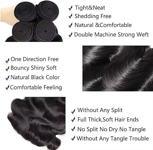 Miniatura 3 de Extensiones de cabello humano sin procesar de grado 12A, paquetes de 2 paquetes de 18 18 pulgadas, 100% sin procesar, tejido de cabello brasileño