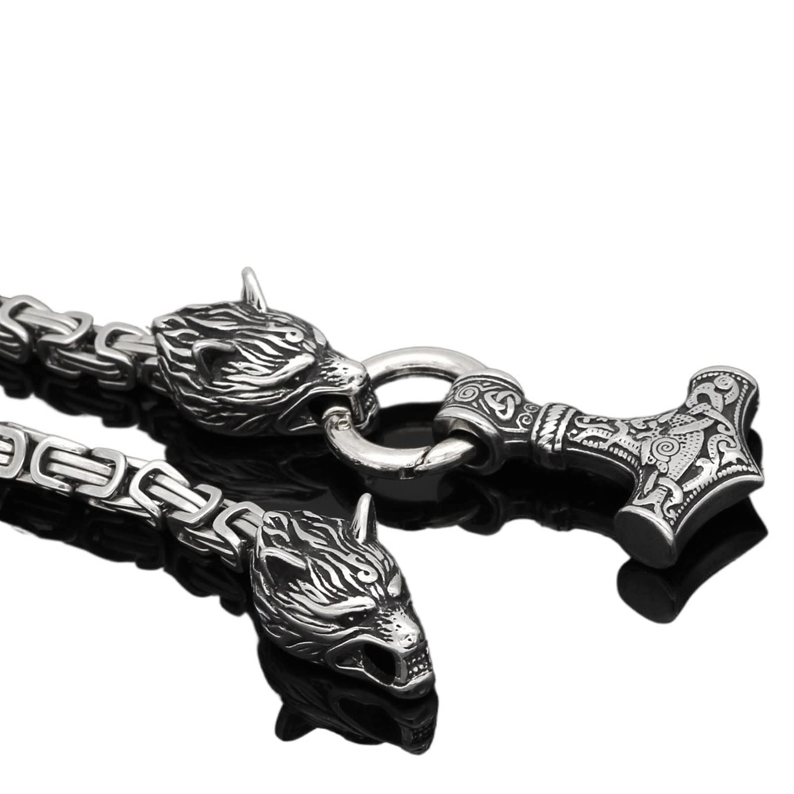 LEPRATO メンズ ウルフヘッド ソー ミョルニル ネックレス ステンレススチール ノルウェーバイキング アミュレット トールハンマー ペンダント  ネックレ並行輸入 NICHANGHUA 316Lステンレス鋼の男性ウルフヘッドノルスバイキング NICHANGHUA 316L ステンレススチール メンズ ウルフヘッド ノルウェーバイキング アミュレット ソーハンマー ペンダン