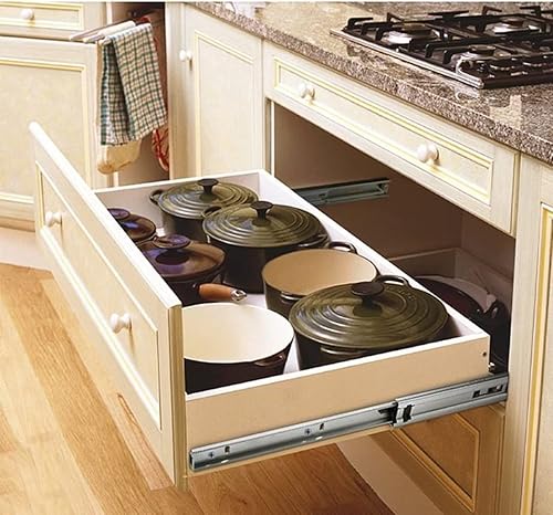 Miniatura 6 de 6 pares de deslizadores de cajones de 14 pulgadas, montaje lateral de rodamiento de bolas de extensión completa de 3 secciones, capacidad de 100