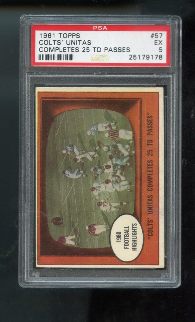 1961 Topps #57 Johnny Unitas John Unitas 1960 Highlights Colts Completes 25 TD Passes PSA 5 Graded Football Card NFL Baltimore Colts