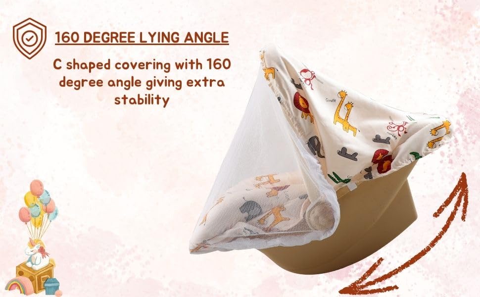 Image of JoyRide CuddleNest Multi-Purpose 5 in 1 DLX Baby Carry Cot & Rocking Chair with Adjustable Handle | Large Canopy | Safety Lap Belt | Anti-Mosquito | Double Cushioned Washable Seat (Beige) 0-18 Months