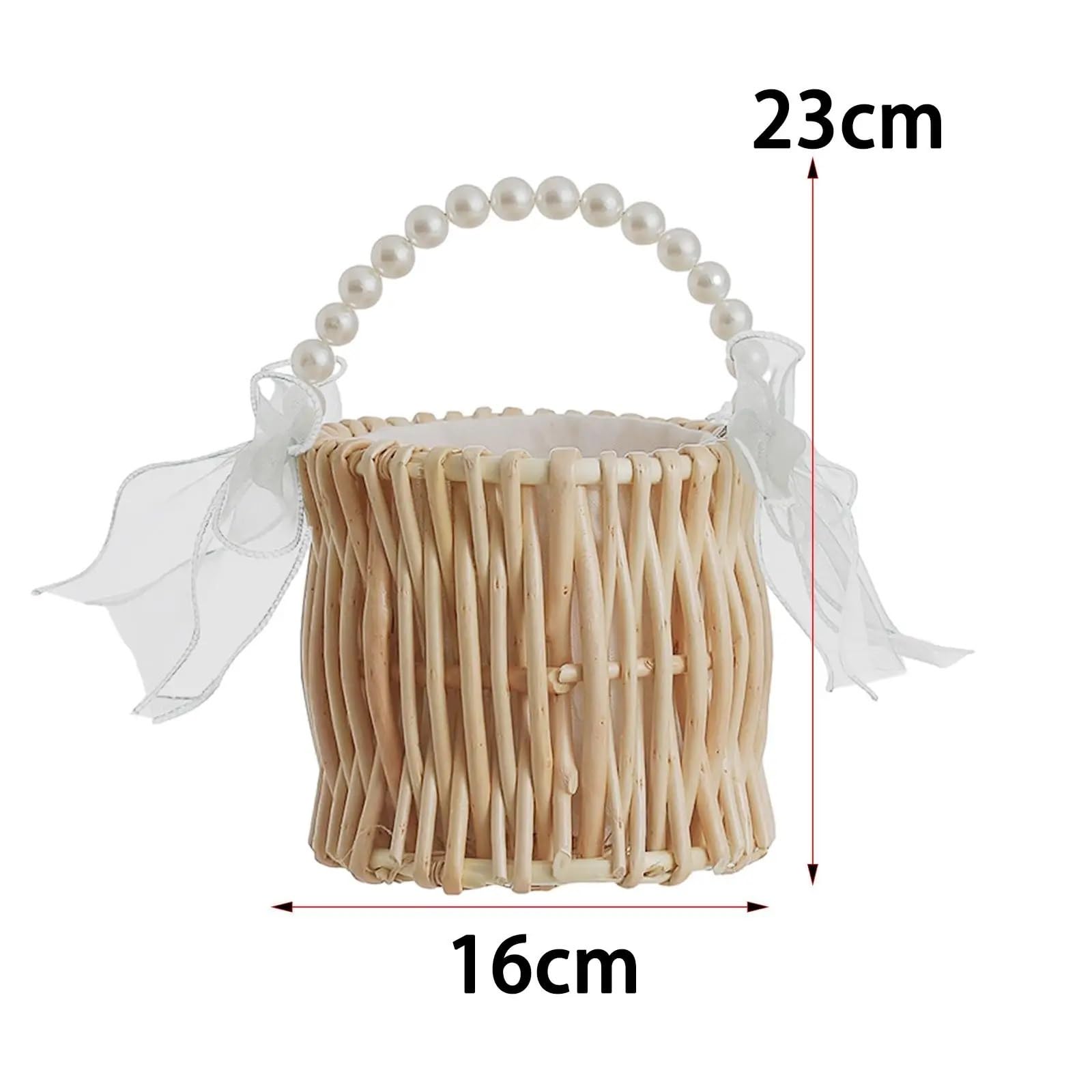 Hochzeit Blumenkorb Hochzeits-Blumenmädchen-Korb, Aufbewahrungskorb, Leichter romantischer Rattan-Korb mit Perlengriff for Hinterhof-Festivals FüR Hochzeit