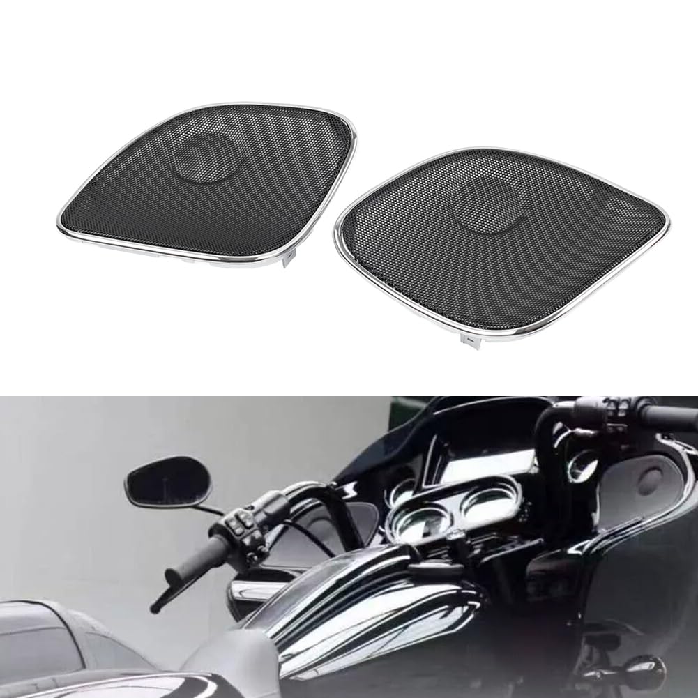 GZYF Rear Grill Speaker Cover Tour Pack Pak Mesh Black?Chrome Metal for Harley Road Glide FLTRX Davidson Motorbike 2pcs