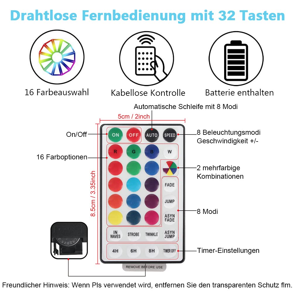 WUJUN LED Schlauch RGB Außen 10M 100 LED mit USB, IP68 Wasserdicht Lichtschlauch 16 Farben 4 Modi mit Fernbedienung & Timer, Bunt Lichterschlauch für Weihnachten Party Balkon Hochzeit Deko