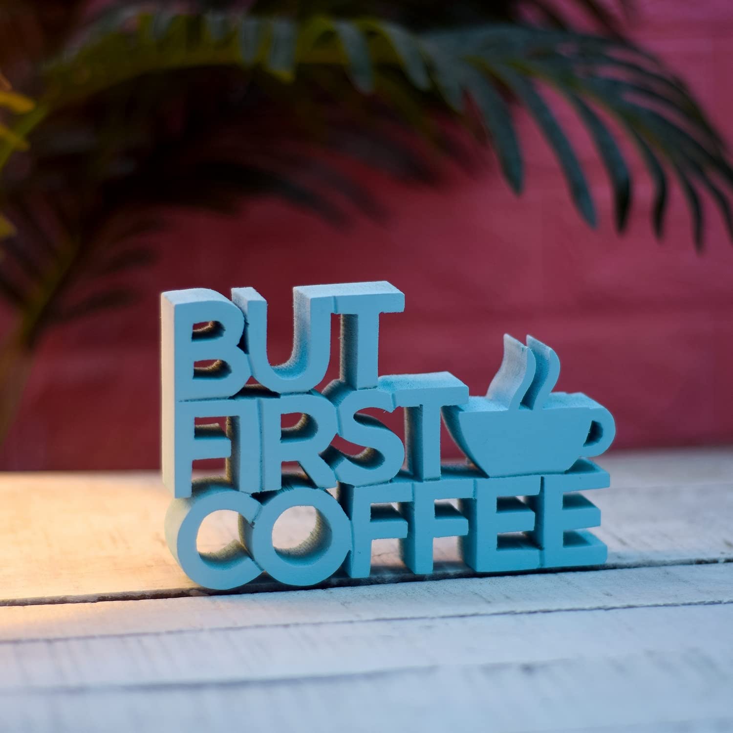 NUKKAD TALES But First Coffee Quirky Blue Showpiece Home Decor Items for Living Room Decorative Items for Students Birthday Gift Items Gift for Coffee Lovers (6 x 3.5 inch)