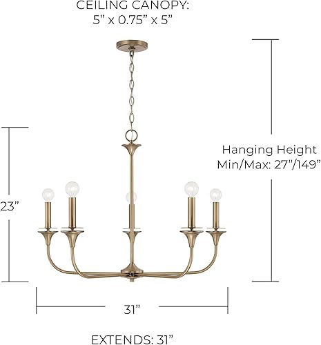 Miniatura 5 de HomePlace Lighting 448951AD Presley - Candelabro redondo minimalista de transición, 5 luces, 300 vatios en total, 23 pulgadas de alto x 31 pulgadas