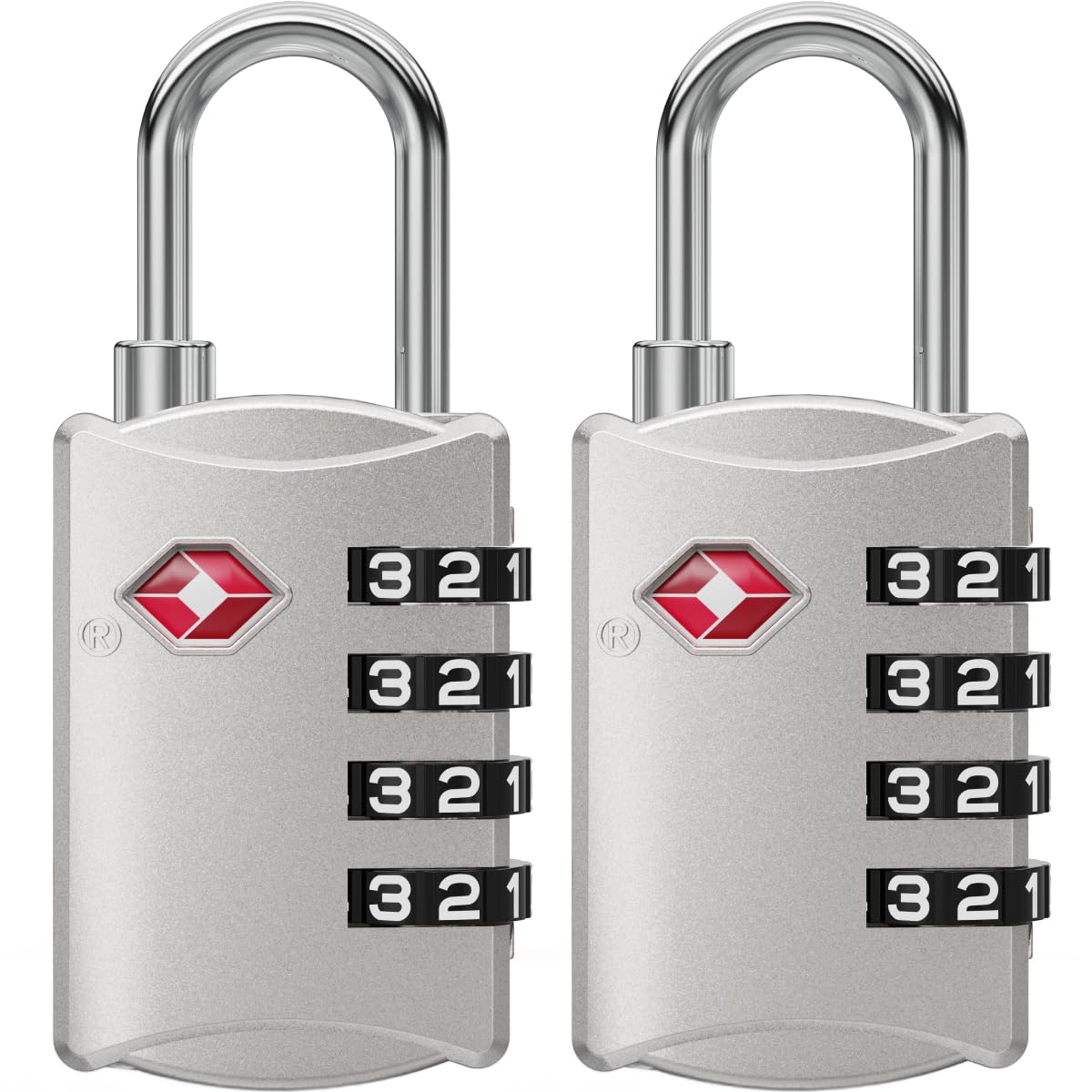 NOVLOCK TSA Approved Luggage Locks – Suitcase Padlock with 4-Digit Security – TSA Travel Padlocks for Suitcases, Backpacks, Cases, Bags – 2-Pack, Silver
